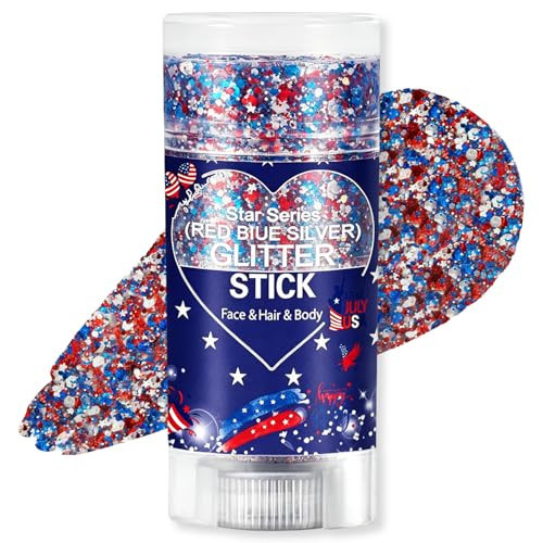 Patriotic Hair and Body Glitter Stick, 4th of July Decorations Waterproof Red White and Blue Glitter Gel Makeup for Clothes, Festival Rave Prom Independence Day for Football Game (USA Glitter) | Amazon (US)