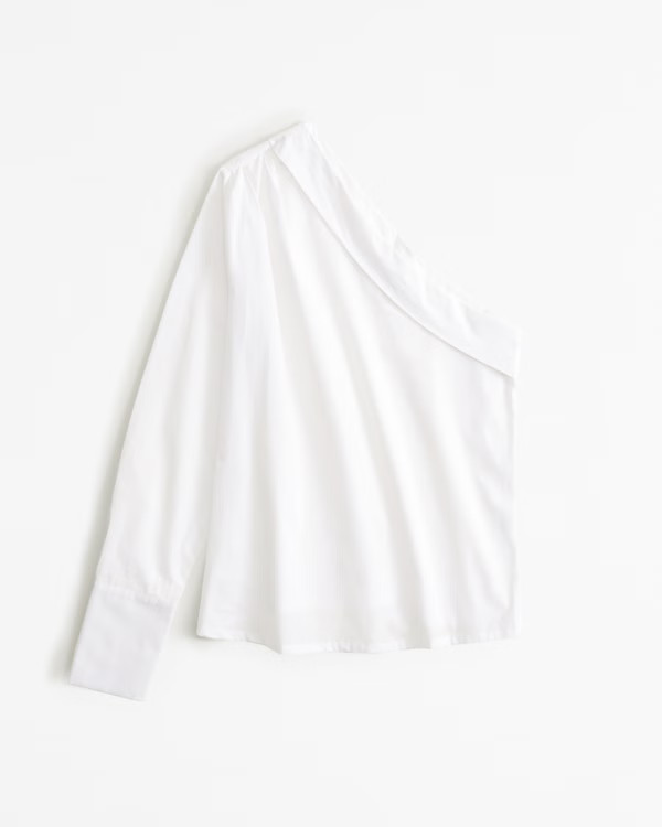 Women's Long-Sleeve One-Shoulder Asymmetrical Poplin Top | Women's Tops | Abercrombie.com | Abercrombie & Fitch (US)