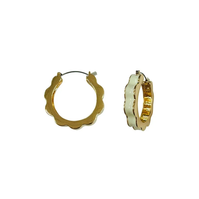 Time and Tru Scalloped Hoops Gold and White Fashion Earrings | Walmart (US)