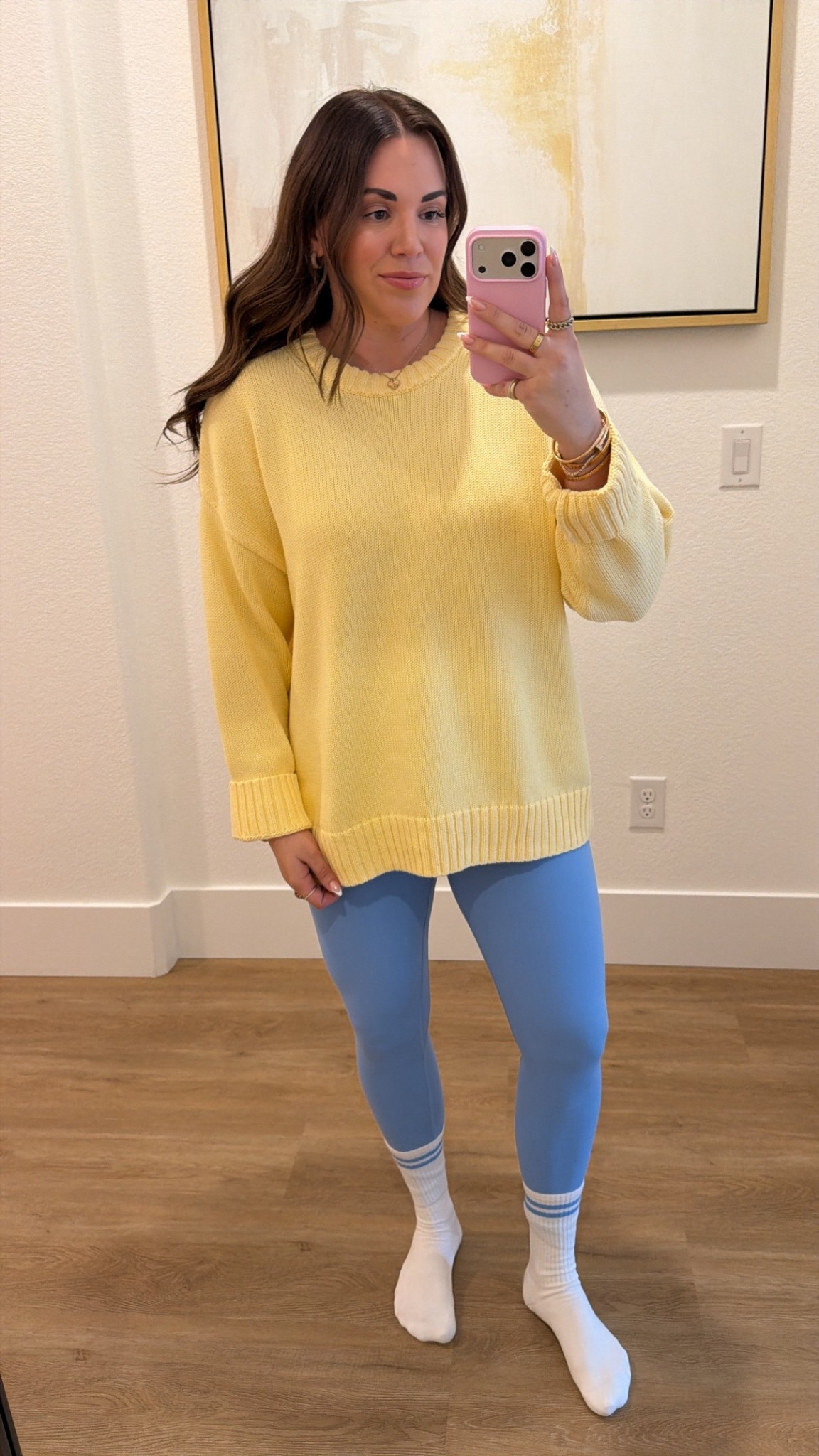 curvy midsize every day mom look! wearing size large in butter yellow sweater and size 10 in sinatra blue leggings 

#LTKFindsUnder100 #LTKMidsize #LTKSeasonal