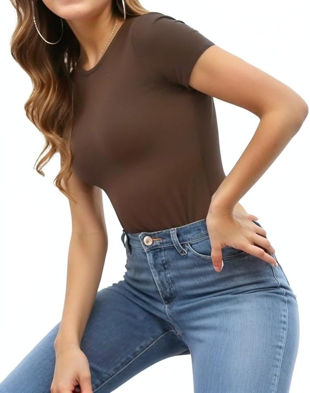Women's Round Neck Short Sleeve T Shirts Basic Bodysuits | Amazon (US)