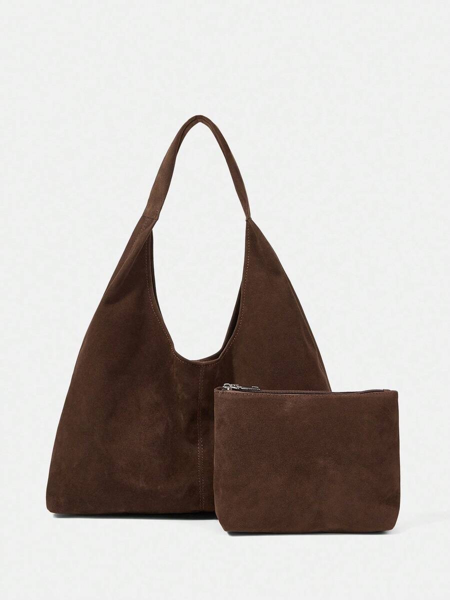 Maija Damen Shopper, Umhängetasche, Hobo Tasche, Wildleder, modisch, elegant, schlicht, personal... | SHEIN