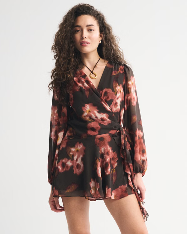 Women's Long-Sleeve Plunge Wrap Mini Dress | Women's Dresses & Jumpsuits | Abercrombie.com | Abercrombie & Fitch (US)
