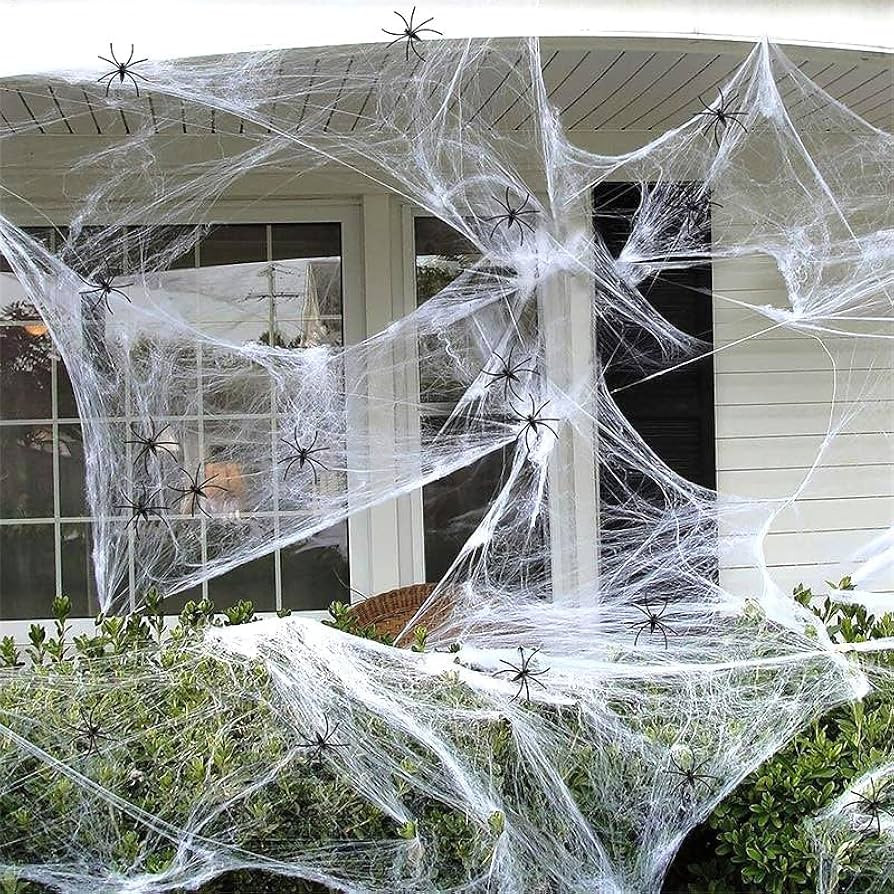 CCINEE 1200 sqft White Halloween Spider Web Decor with 100pcs Plastic Fake Sipders, Super Stretch... | Amazon (US)