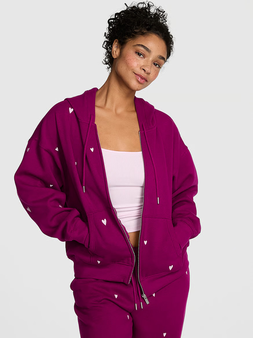 Buy Campus Fleece™ Full-Zip Hoodie, Magenta Rose Hearts V-Day - Order Hoodies & Sweatshirts onl... | Victoria's Secret (US / CA )