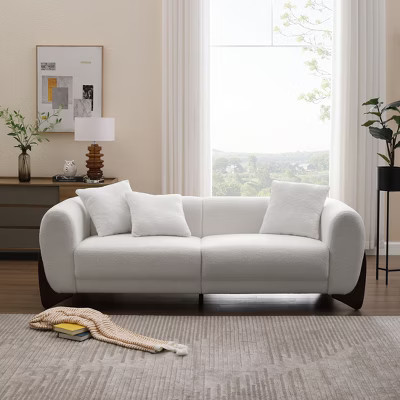 Mid Century Modern Sofa with Lamb Wool Fabric, Upholstered Living Room Sofa with Waist Cushion, Reading Sofa for Bedroom Sunroom, White | Target