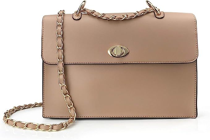 Women Chain Shoulder Handbag with Turn Lock Minimalist Flap Top Cross Body Bag Purse | Amazon (US)