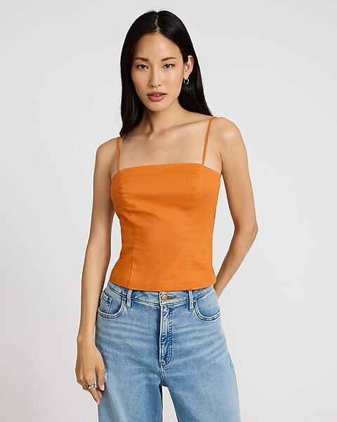 Linen-blend Square Neck Cami | Express