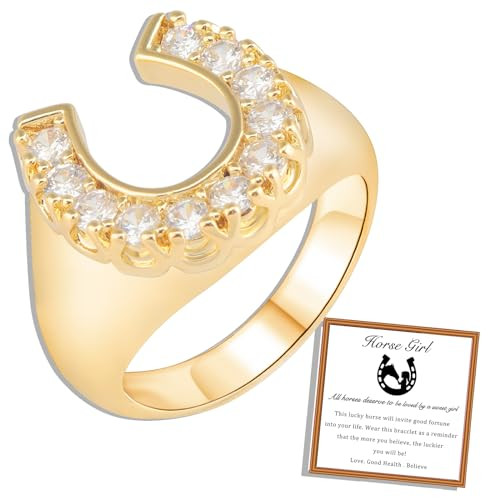 PARTNER 18K Gold Plated Horseshoe Stainless Steel Ring for Women Cubic Zirconia Horseshoe Ring Gifts Horse Ring Gift for Women Horse Gifts (8) | Amazon (US)