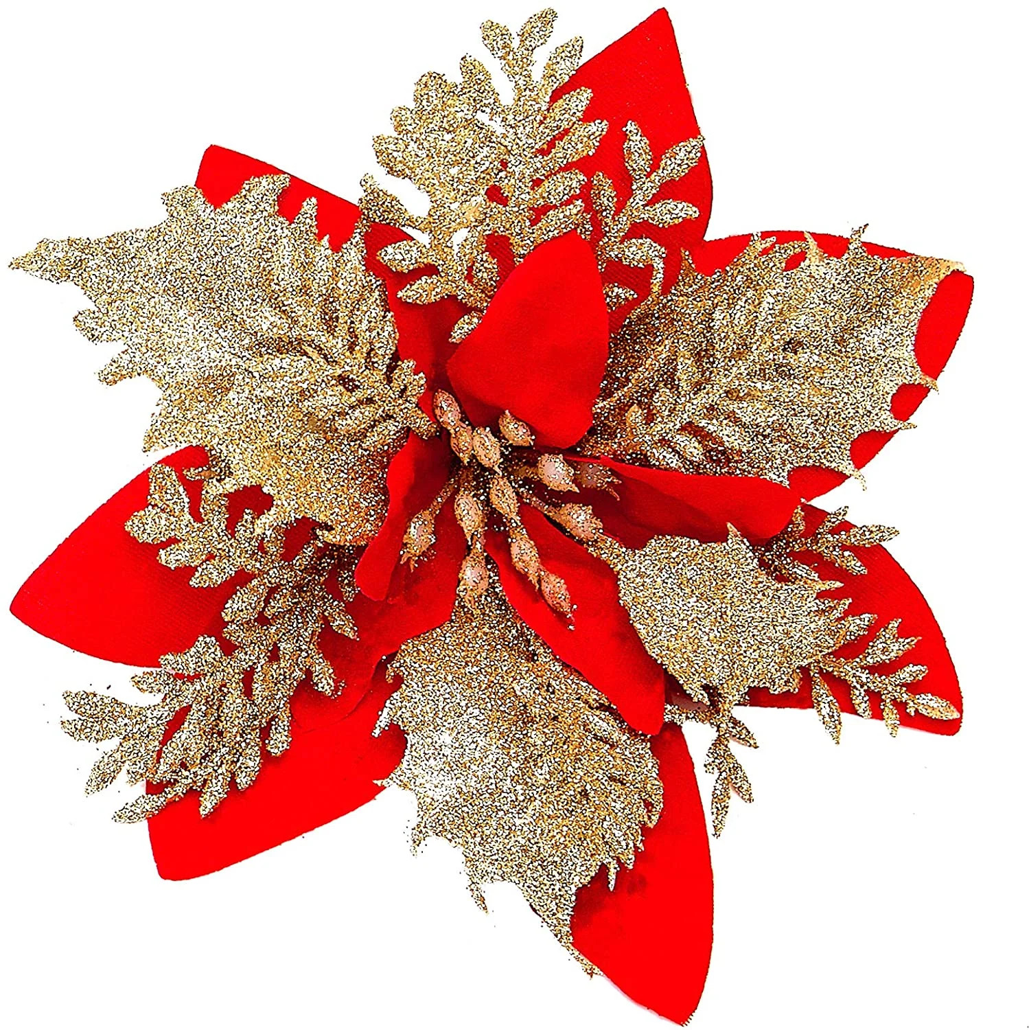 15Pcs Christmas Poinsettia Artificial Flowers Decorations, Glitter Poinsettia Christmas Tree Orna... | Walmart (US)