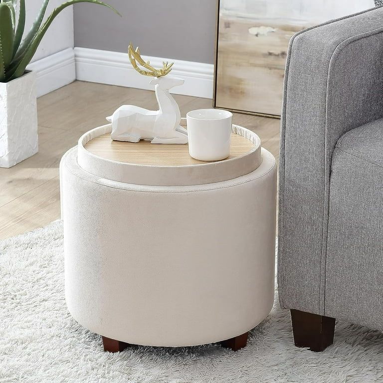 Ornavo Home Lawrence Round Storage Ottoman with Lift Off Lid and Tray Lid Coffee Table, Ottoman w... | Walmart (US)