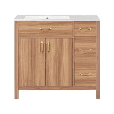 36" Wood Bathroom Vanity with Solid Wood Frame, 2 Soft Close Doors, 3 Soft Close Drawers | Wayfair North America