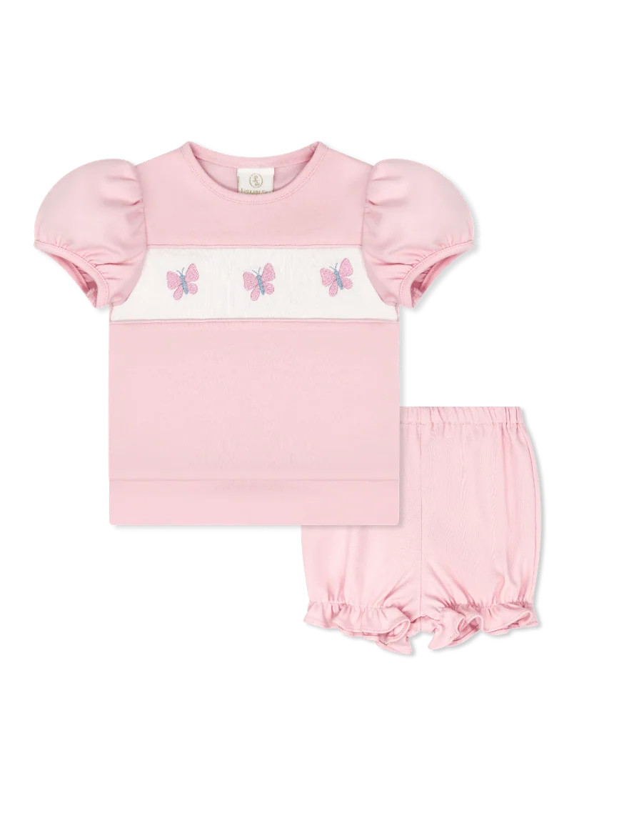 Lagniappe Bloomer | Short Set - Petal Pink Knit, Butterflies | Lullaby Set