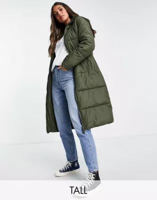 New Look Tall longline puffer coat in khaki | ASOS (Global)