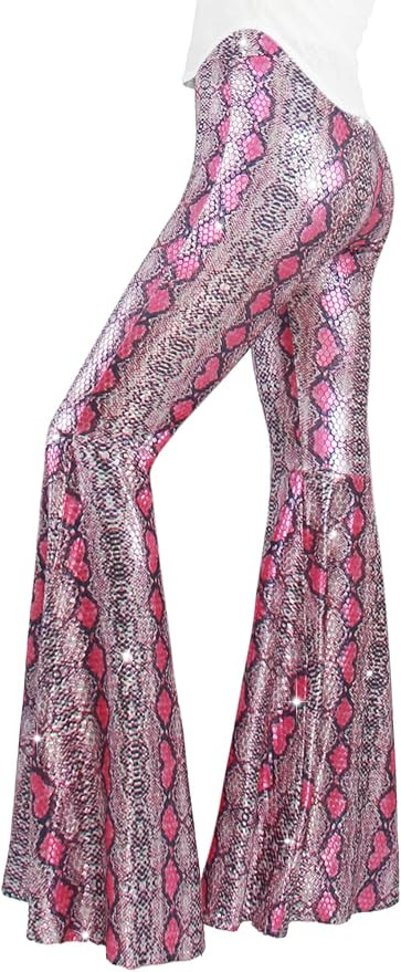 Womens Sequin Flare Pant Sparkly High Waisted Leg Bell Bottom Glitter Trousers Night Out Clubwear | Amazon (US)