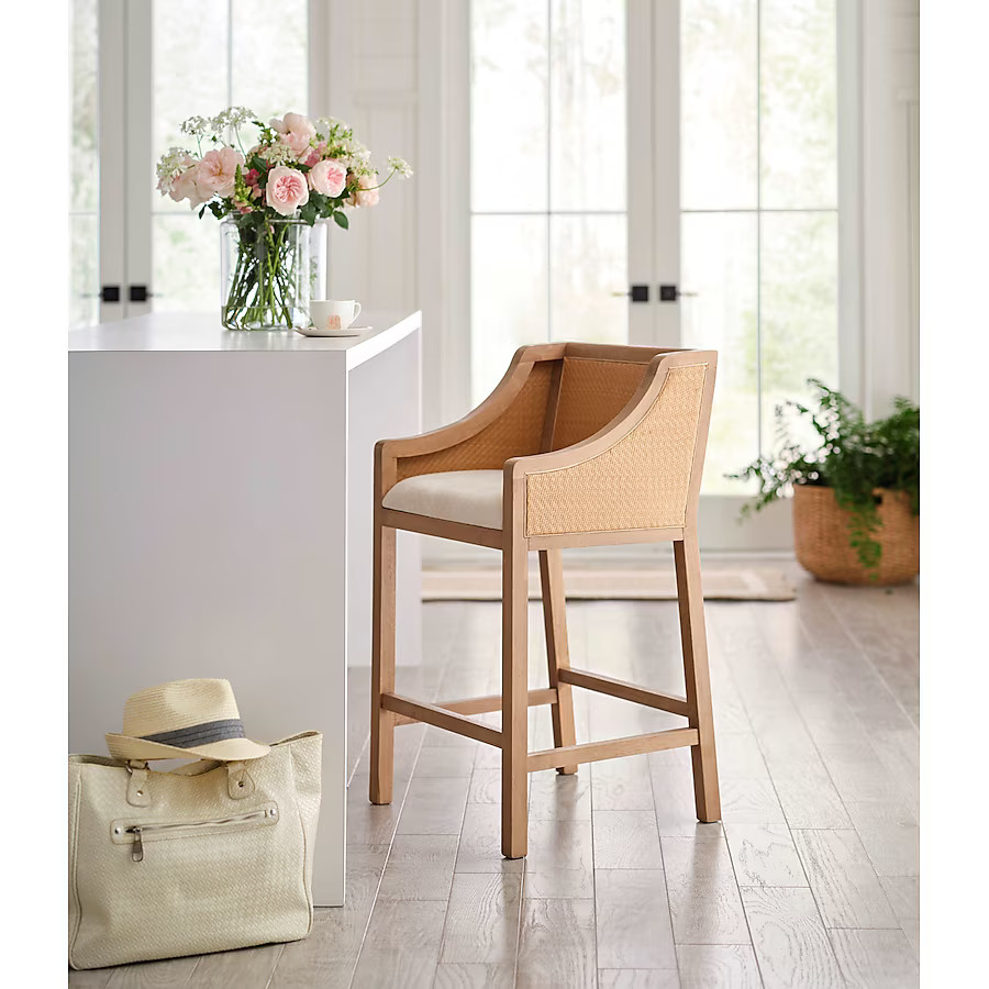 allen + roth Tan 26-in H Counter height (24-in to 27-in) Square Seat Upholstered Composite Back B... | Lowe's