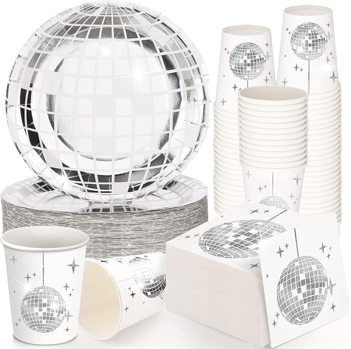 Gerrii 150 Pcs Disco Christmas Party Decorations Disco Ball Plates Cups and Napkins Disposable 70... | Amazon (US)