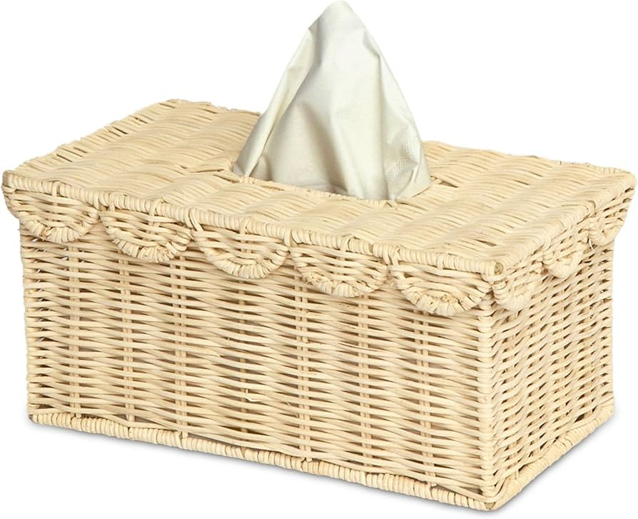 BEBE BASK Handwoven Saclloped Rectangle Tissue Box Cover (8.6 \u00d7 5 \u00d7 4 in) \u2013 Rattan... | Amazon (US)