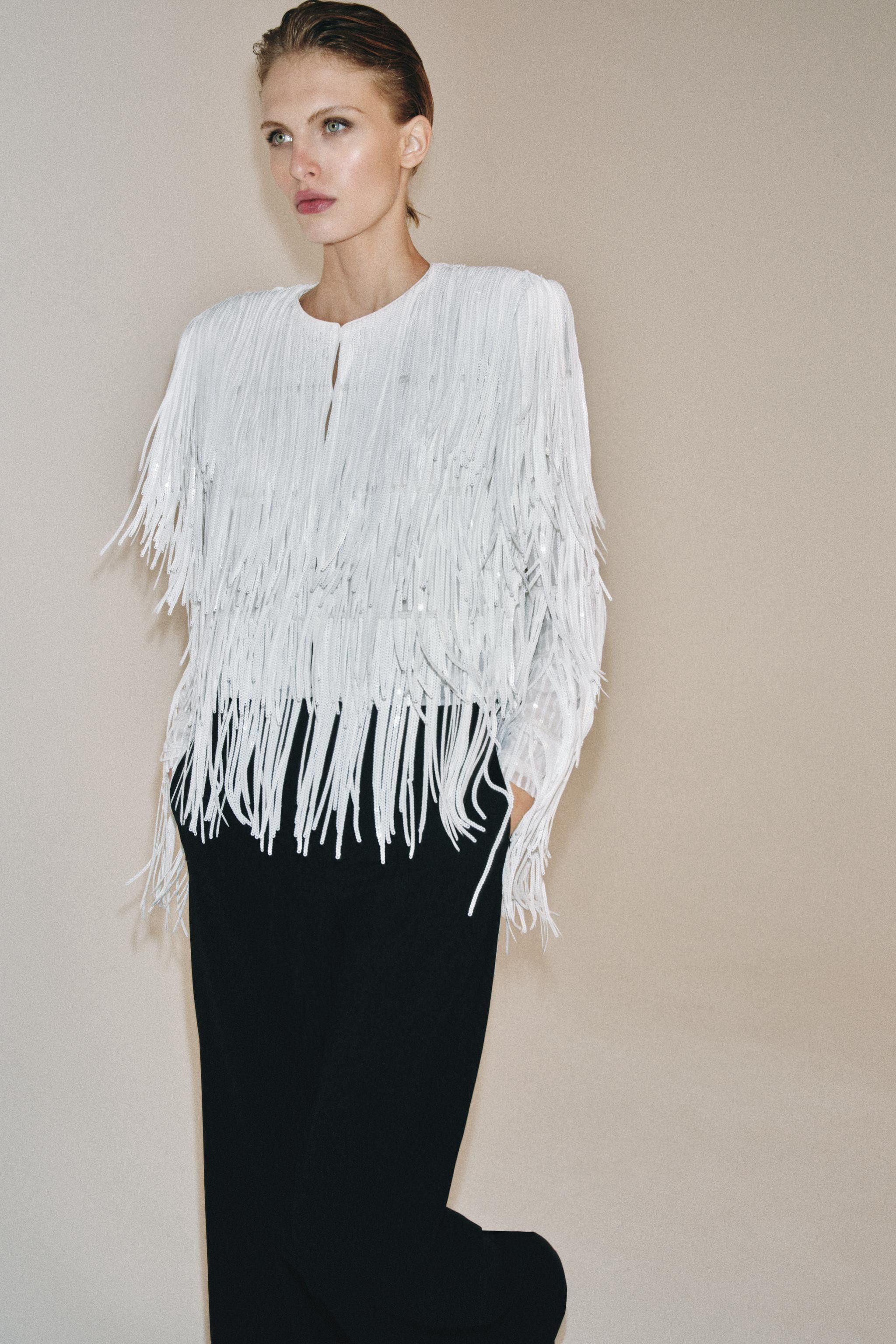 ZW COLLECTION SEQUIN FRINGE JACKET | Zara US