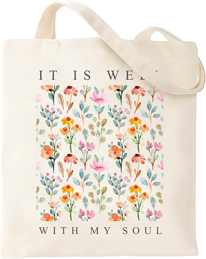 Haukea Aesthetic Canvas Tote Bag with Inner Pockets Cute Cloth Tote Bags for Women Reusable Graph... | Amazon (US)