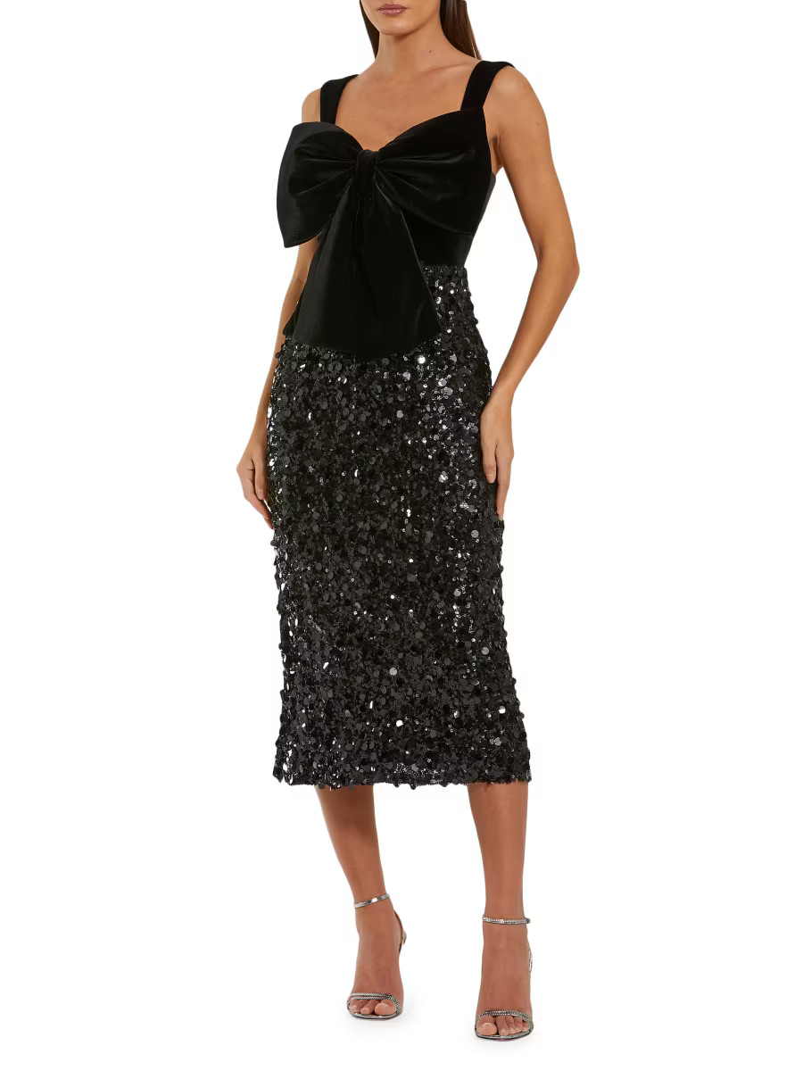 Velvet Bow Sequined Midi-Dress | Saks Fifth Avenue