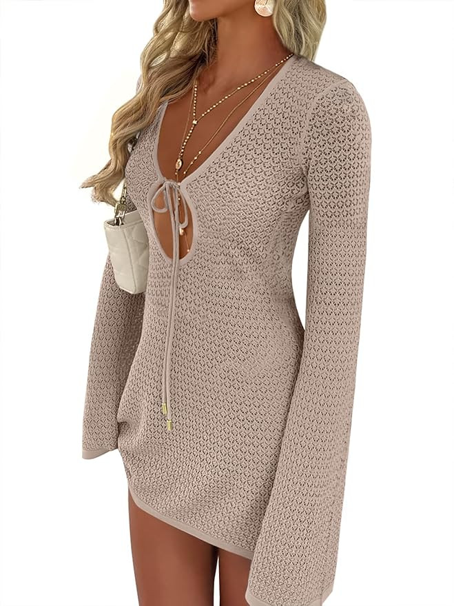 ANRABESS Swimsuit Cover Up for Women Crochet Bathing Suit 2026 Summer Swimwear V Neck Mesh Knit D... | Amazon (US)