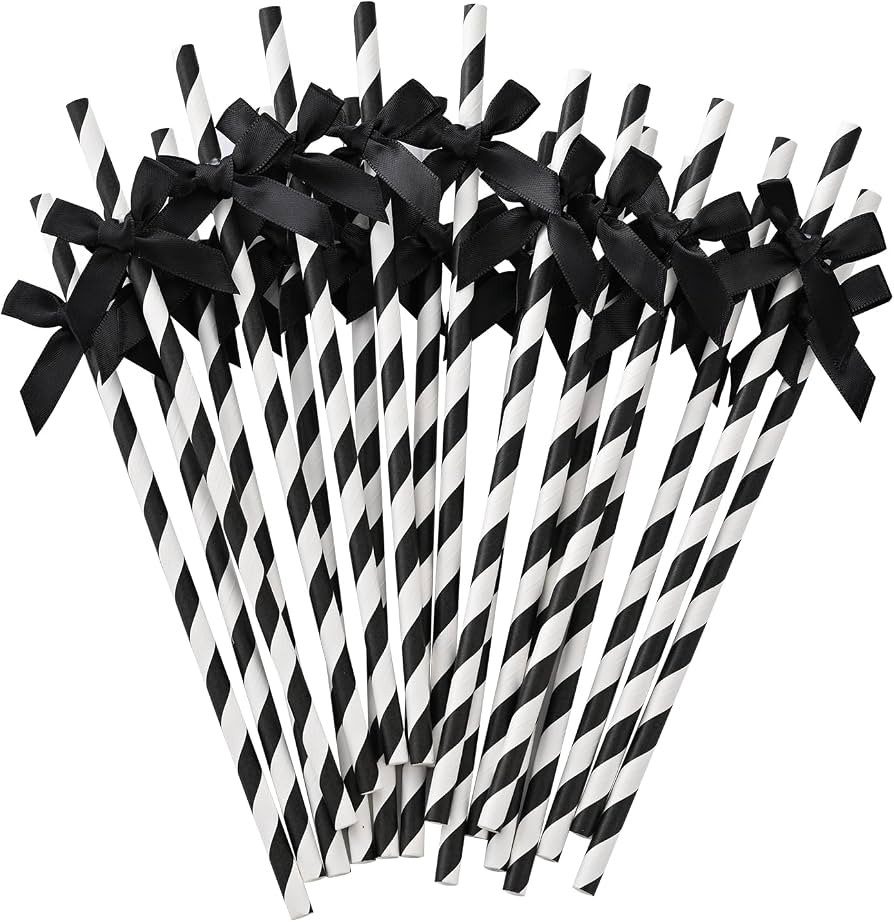 20pcs Black Bow Straw, 7.7inch Biodegradable Cute Paper Straw, Wedding, Picnic, Birthday, Party S... | Amazon (US)