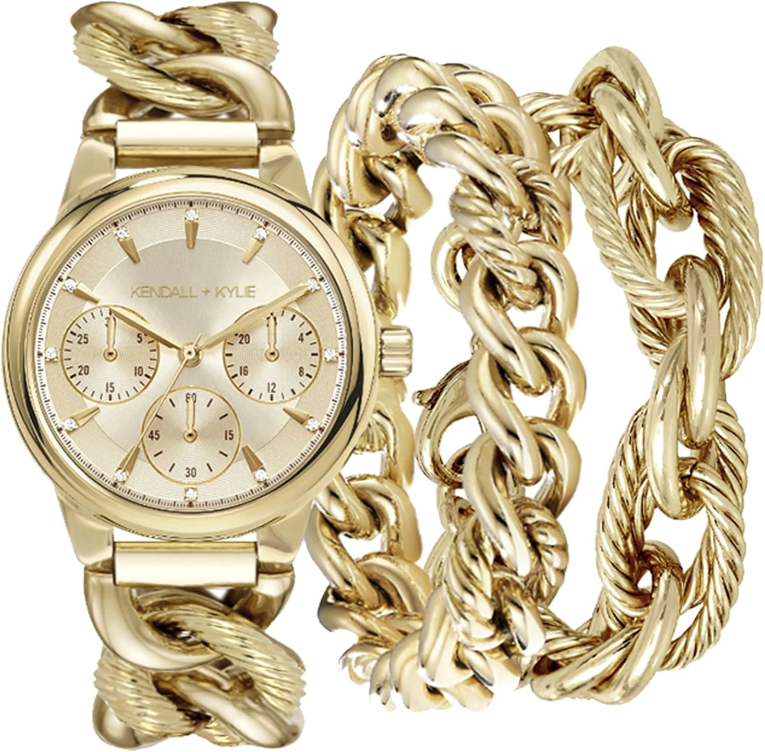 KENDALL + KYLIE Ladies Quartz Movement Gold Link Band Analog Watch with 2 Link Bracelets | Amazon (US)