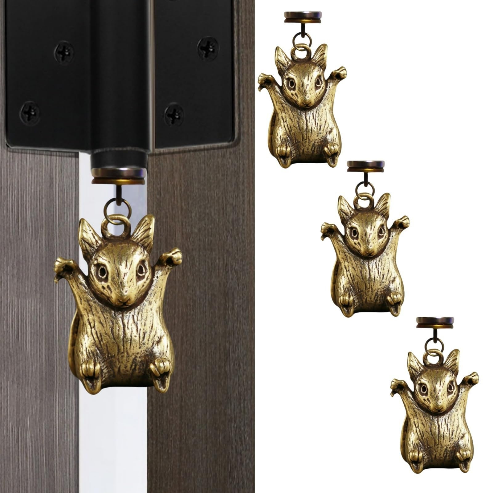 Brass Mouse Hinge Heads Decorative Topper Set of 3，Mouse Magnetic Hinge Head Home Decoration Cute Magnetic Hinge Heads Figurines Door Hinge Hanging Chain Decoration | Amazon (US)