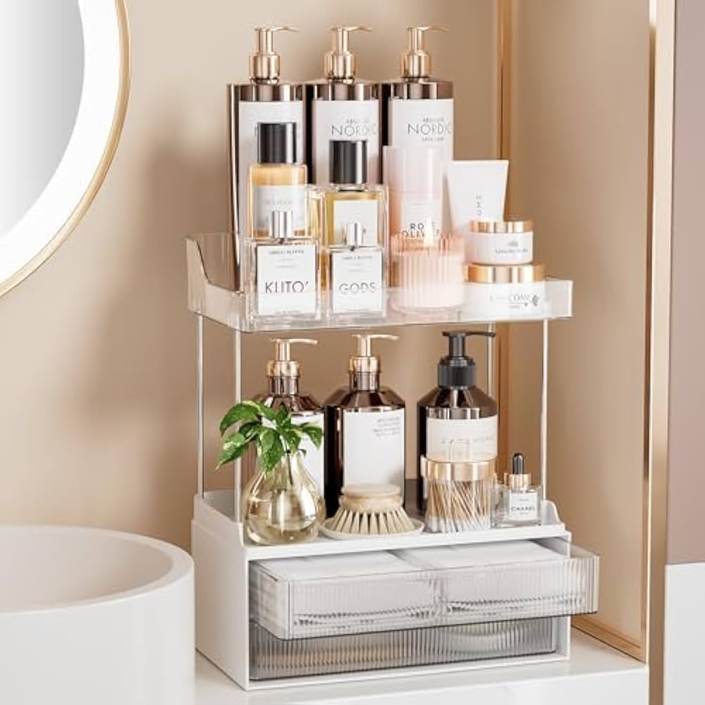 Delamu 2-Tier 2-Drawer Bathroom Organizer Countertop, Multi-Purpose Makeup Organizer Countertop, ... | Amazon (US)