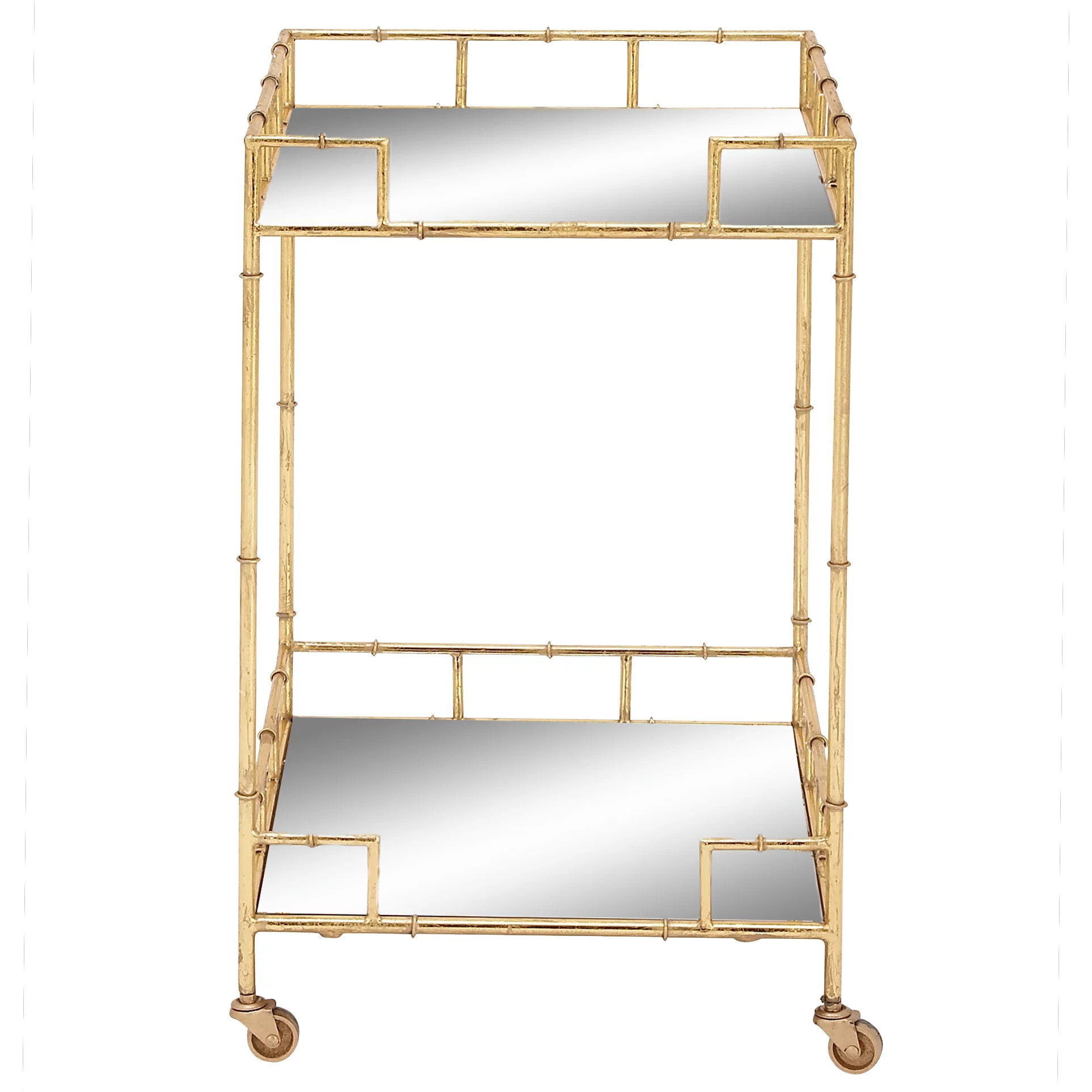 DecMode 18" x 30" Gold Metal Rolling 2 Mirrored Shelves Bar Cart, 1-Piece, Holiday Entertaining | Walmart (US)