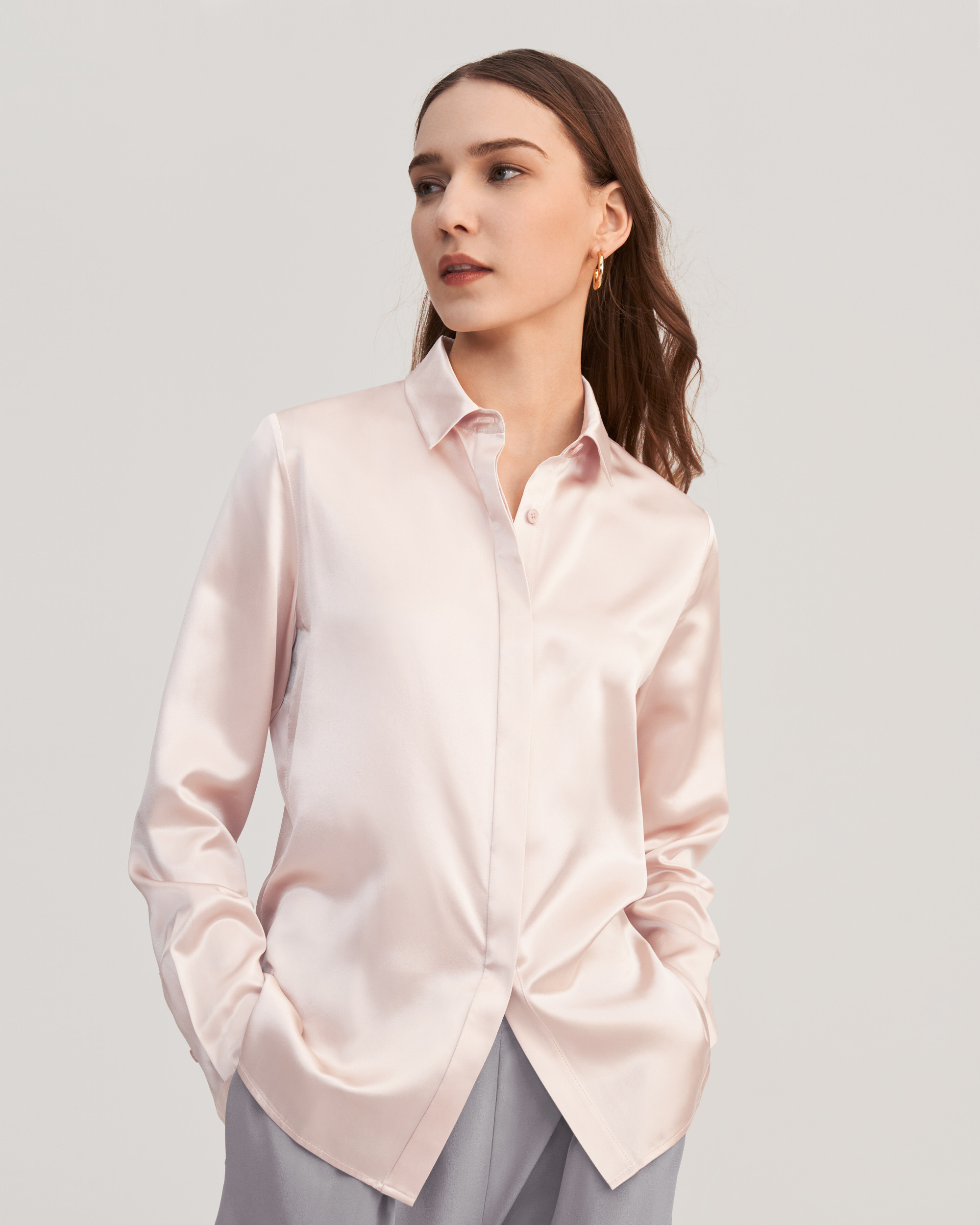 Basic Concealed Placket women Silk Shirt | LilySilk