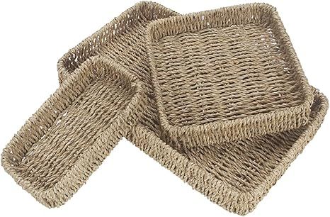 Woven Tray, Butizone Natural Seagrass Serving Tray, Rectangular Decorative Serving Baskets for Or... | Amazon (US)