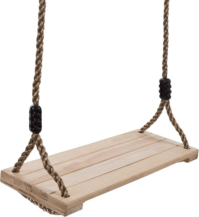 HEY! PLAY! Wooden Swing, Outdoor Flat Bench Seat with Adjustable Nylon Hanging Rope for Kids Play... | Amazon (US)