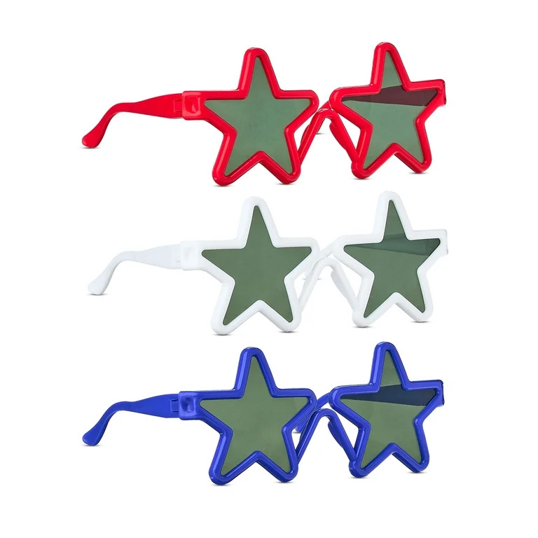 Patriotic Star Glasses, Red/White/Blue, 6 Pieces, by Way To Celebrate | Walmart (US)