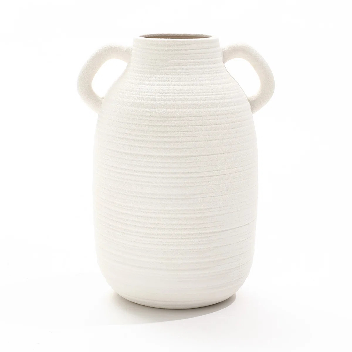 9.9-Inch White Ceramic Jug Vase with Double Handles - Rustic Handmade Boho Vase for Flowers and D... | Wayfair North America