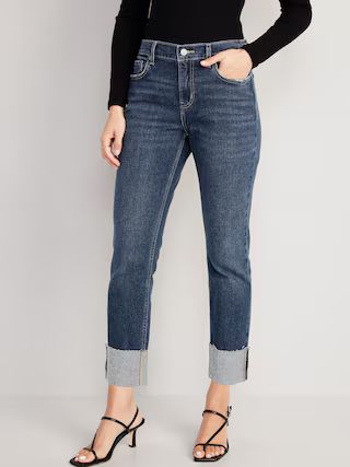 Mid-Rise Dark-Wash Boyfriend Jeans for Women | Old Navy (US)