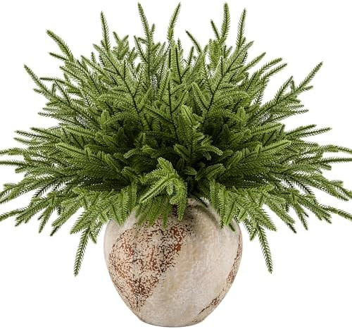 joyhalo 12 Pcs Norfolk Pine Stems, 18" Artificial Christmas Pine Branches Faux Greenery Stem Real... | Amazon (US)