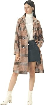 CHARTOU Women's Winter Oversize Lapel Collar Woolen Plaid Double Breasted Long Peacoat Jacket | Amazon (US)