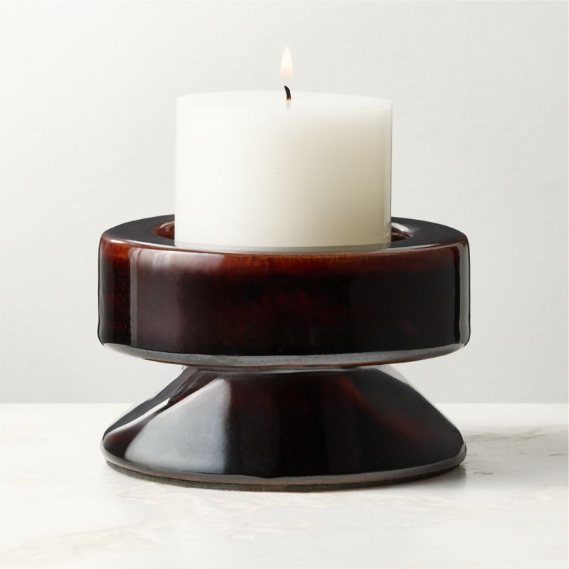 Conti Mocha Brown Ceramic Pillar Holder Short | CB2