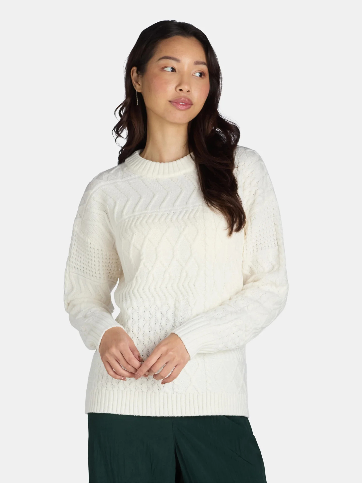 Time and Tru Women's and Women's Plus Mixed Stitch Sweater, Sizes XS-4X | Walmart (US)