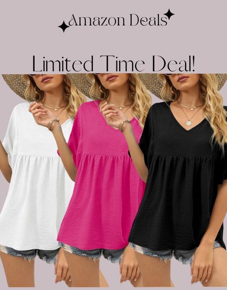 Amazon deals / WIHOLL Womens Tops Casual V Neck Ruffle Sleeve T Shirts Babydoll Loose Fit Peplum Tops / workwear / work top / work outfit 

#LTKFindsUnder50 #LTKOver40 #LTKWorkwear