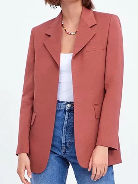 Red Solid Long Sleeve Blazer | StyleWe (US)
