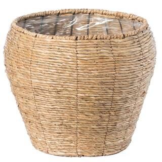 Vintiquewise Large Woven Cattail Leaf Round Flower Pot Planter Basket with Leak-Proof Plastic Lin... | The Home Depot