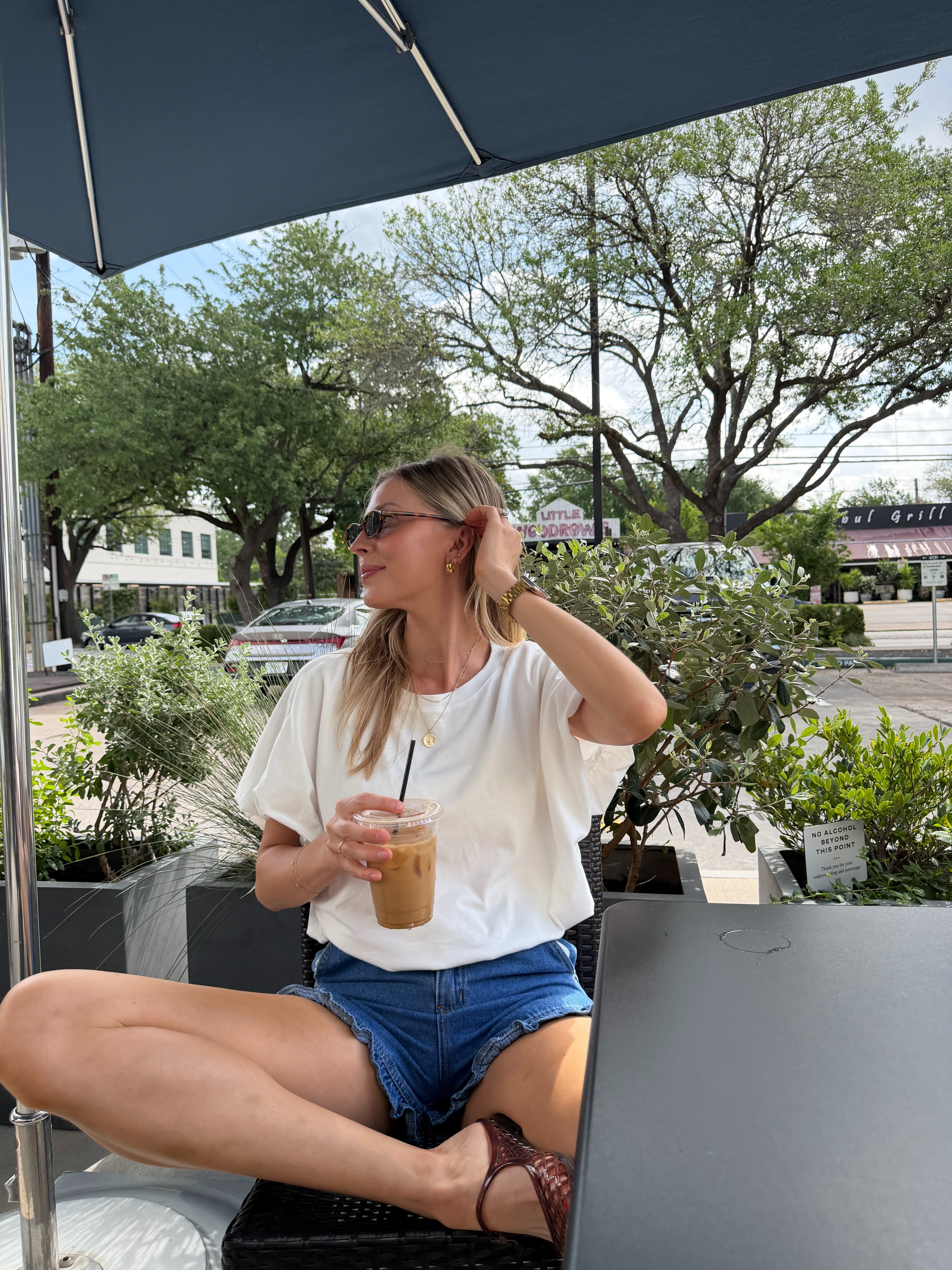 Summer comfy but cute mom outfit | 2 in shorts + S bubble tee 

 