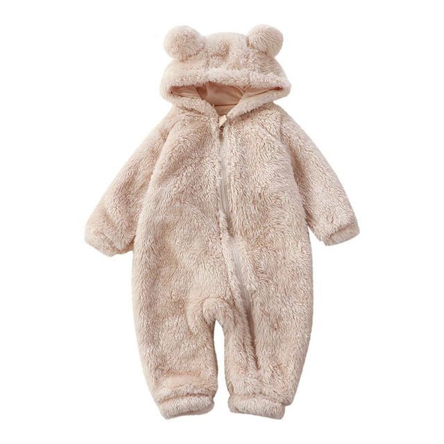 Baby Boy Girl Zipper Fleece Hooded Bear Jumpsuit with Cute Ears Fuzzy Long Sleeve Jumpsuit Toddle... | Walmart (US)