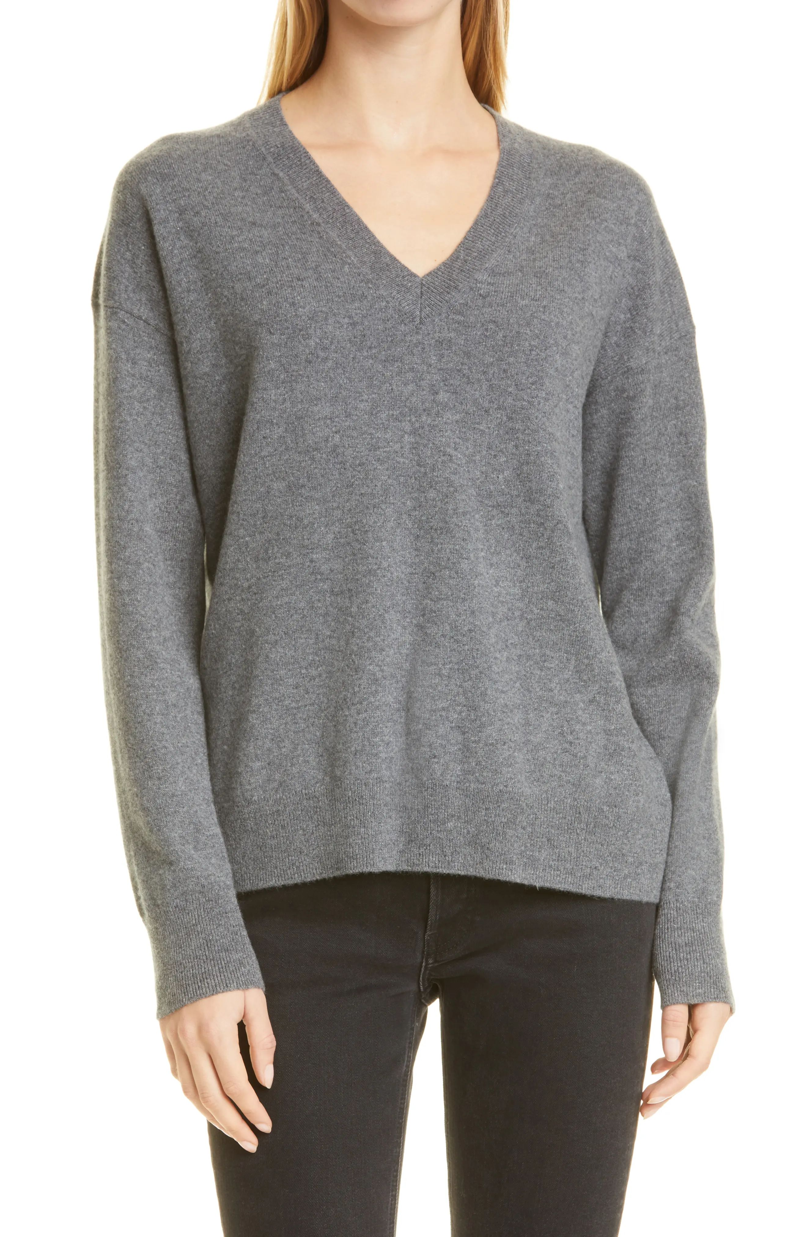 Nordstrom Signature Cashmere V-Neck Sweater, Size Xx-Small in Grey Dark Heather at Nordstrom | Nordstrom