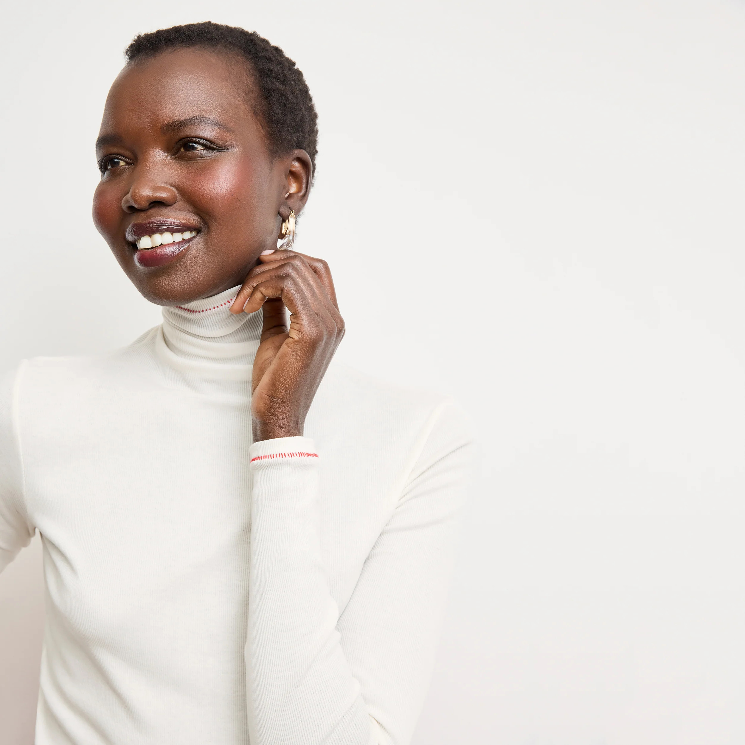 Axam Layering Turtleneck - Contrast Organic Ribbed Pima Cotton :: Ivory/Red | MM LaFleur