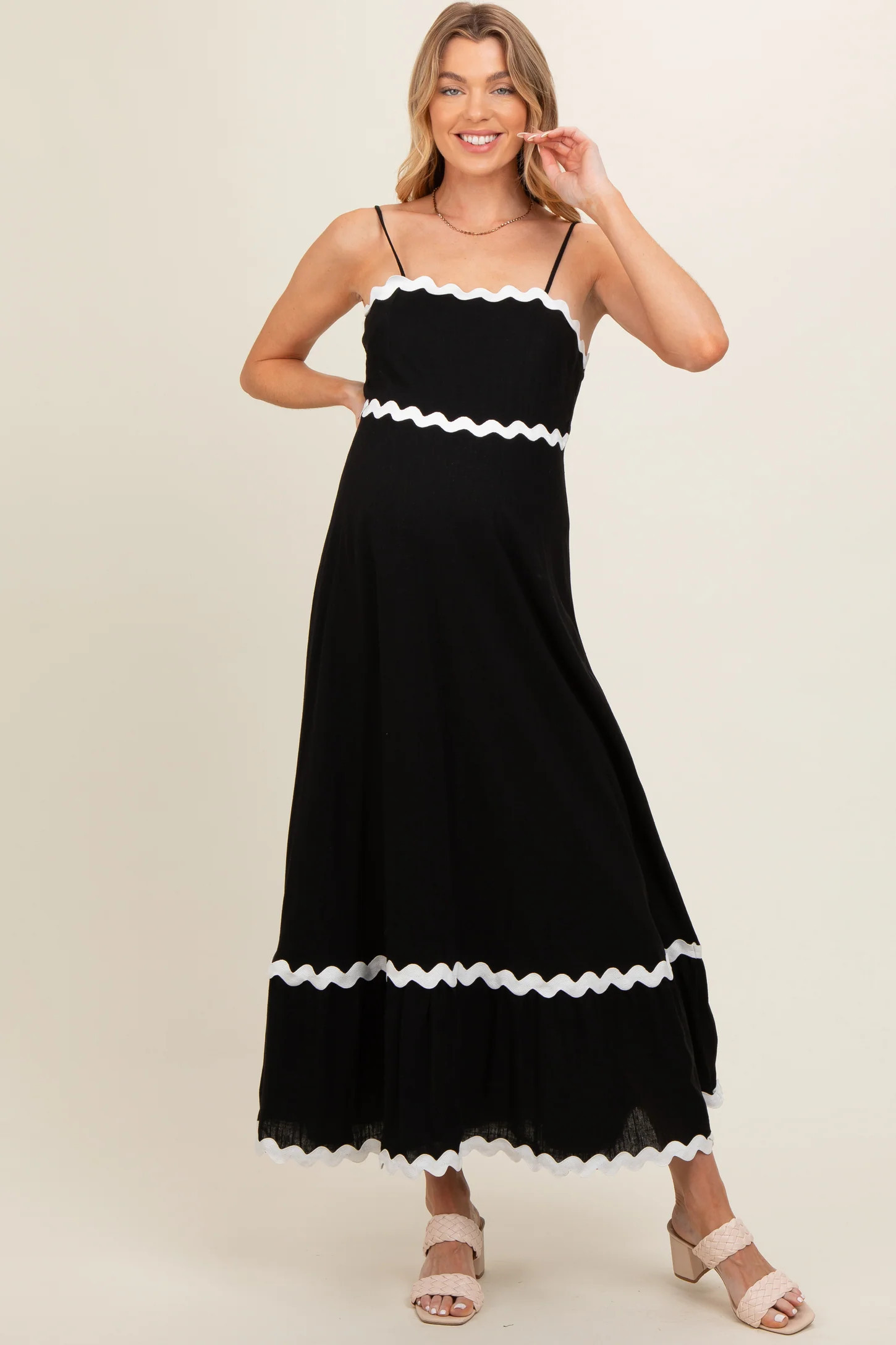 Black Colorblock Trim Maternity Midi Dress | PinkBlush Maternity