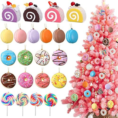 Unittype 22 Pieces Christmas Tree Ornaments Set Donut Macaroon Lollipop Cake Hanging Ornaments Candy | Amazon (US)